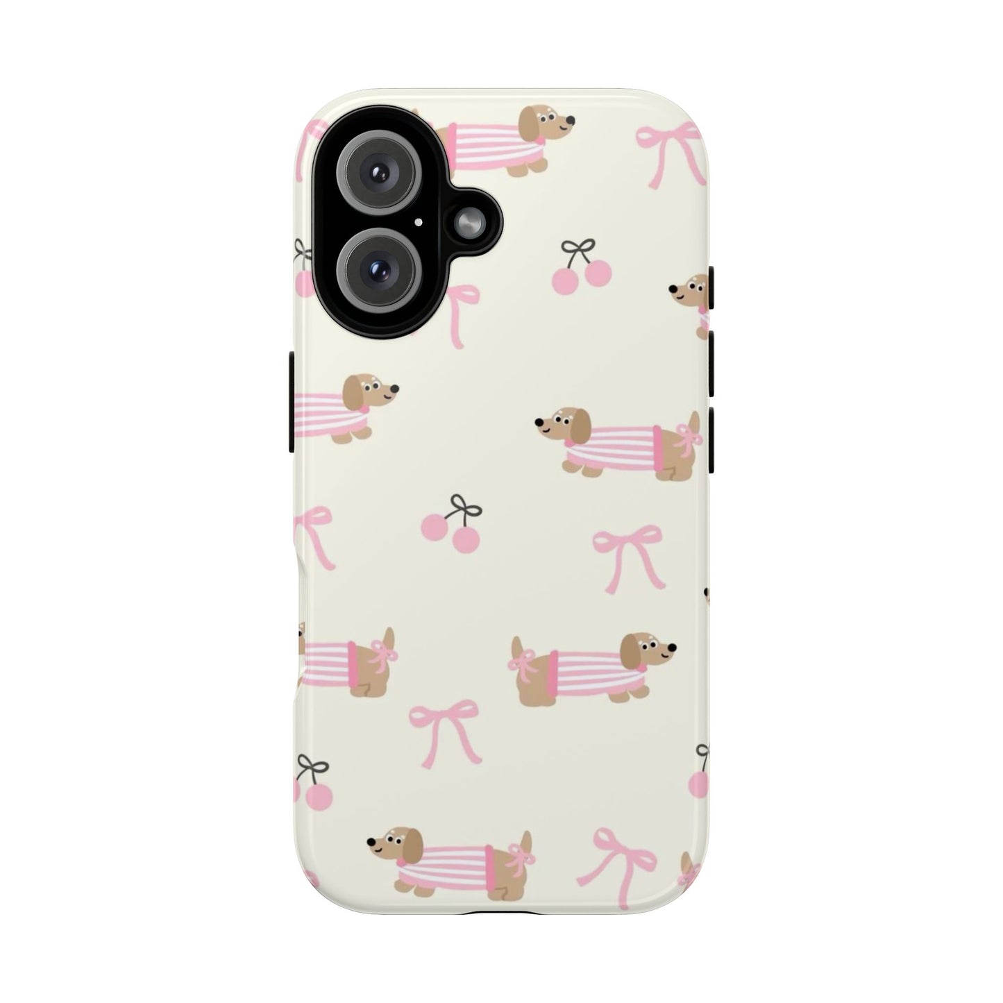 Cute Dachshund Phone Case – Pink Bow Aesthetic Cover