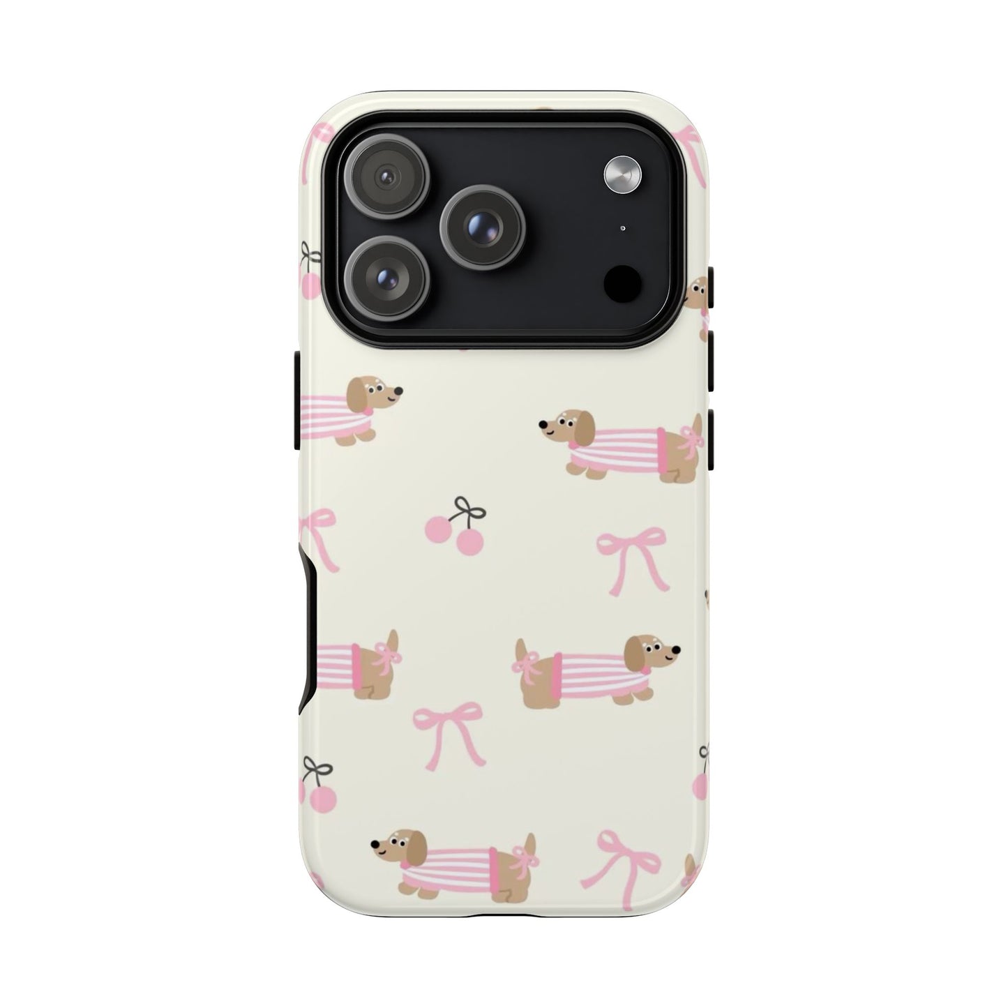 Cute Dachshund Phone Case – Pink Bow Aesthetic Cover