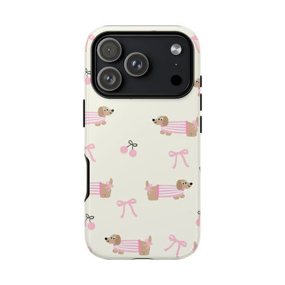Cute Dachshund Phone Case – Pink Bow Aesthetic Cover