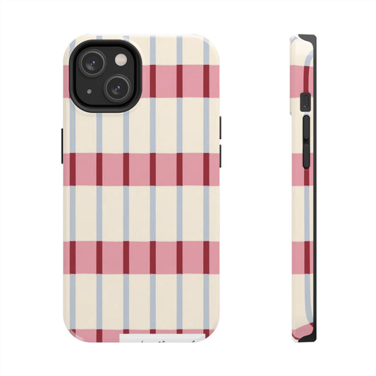 Preppy Check Phone Case – Classic Pink Plaid Aesthetic Cover