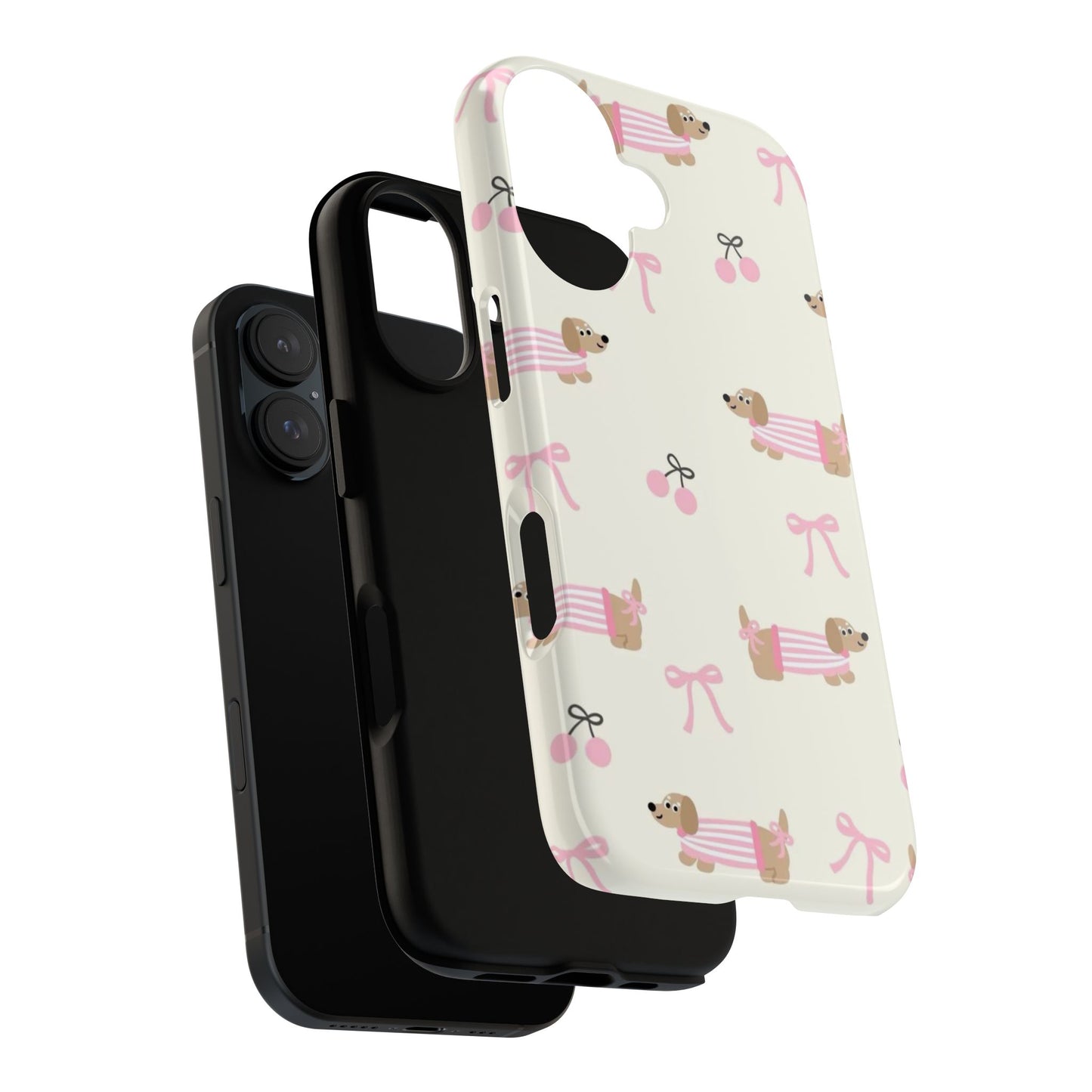 Cute Dachshund Phone Case – Pink Bow Aesthetic Cover
