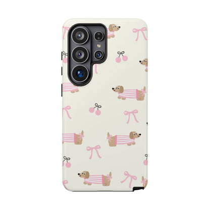 Cute Dachshund Phone Case – Pink Bow Aesthetic Cover