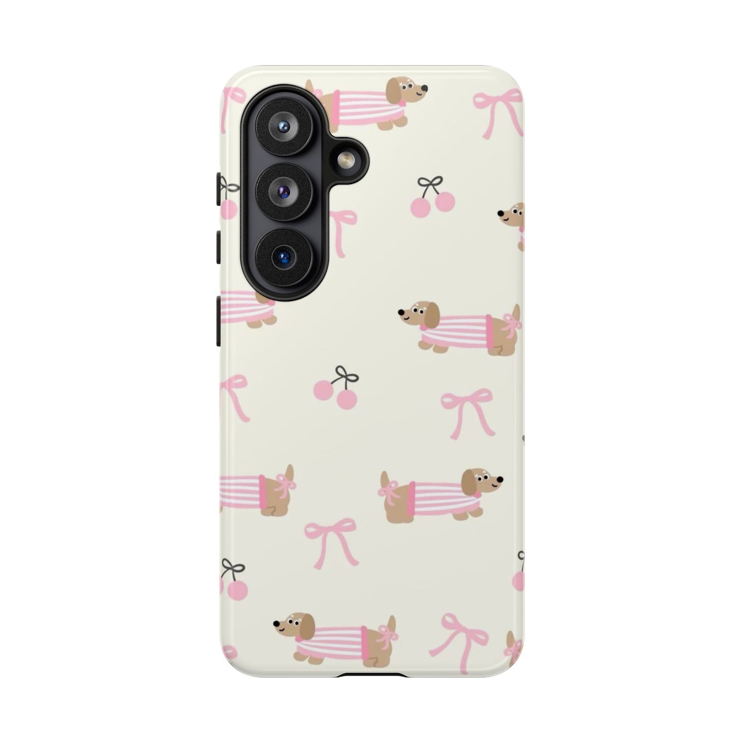 Cute Dachshund Phone Case – Pink Bow Aesthetic Cover