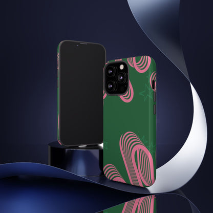 Green & Pink Abstract Phone Case – Retro 3D Line Art Design