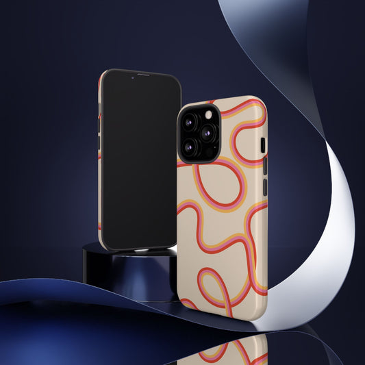 Abstract Wavy Line Phone Case – Retro Orange &amp; Pink Minimal Design