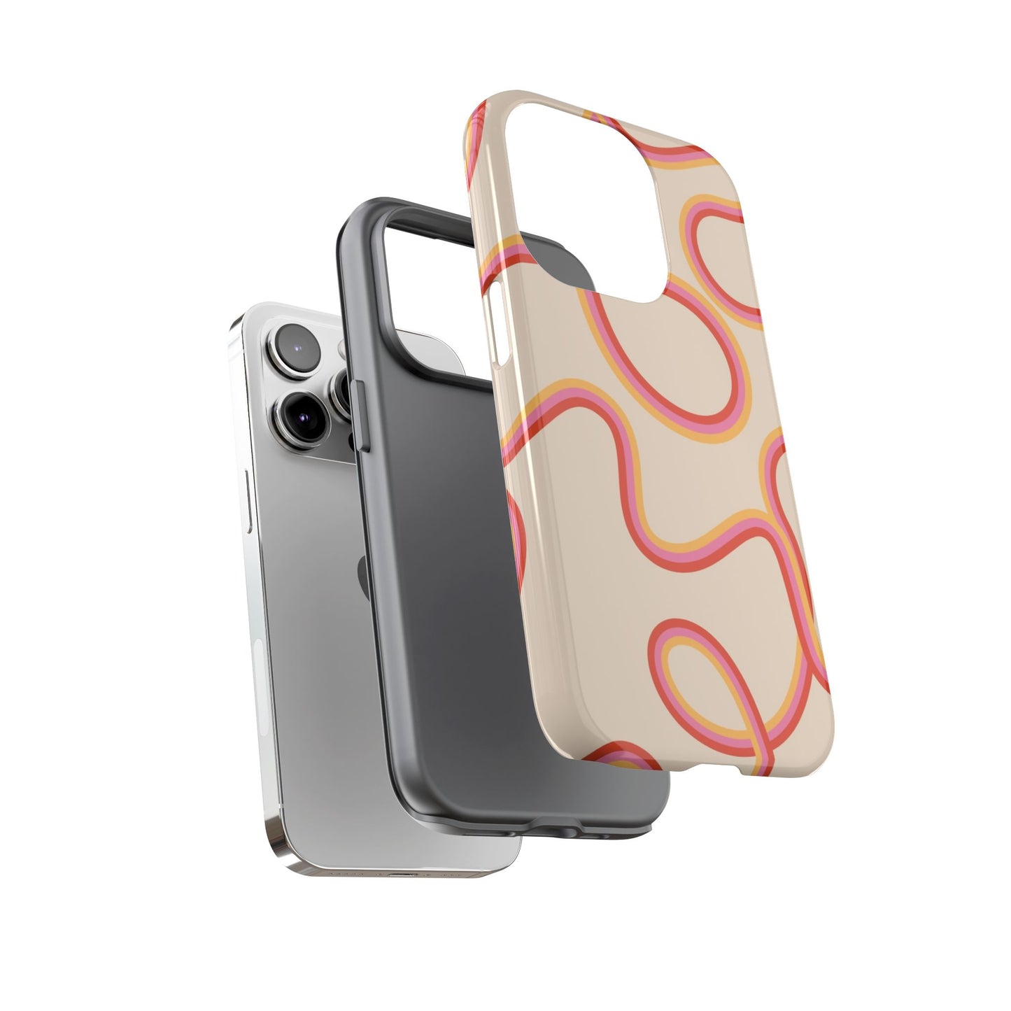 Abstract Wavy Line Phone Case – Retro Orange &amp; Pink Minimal Design