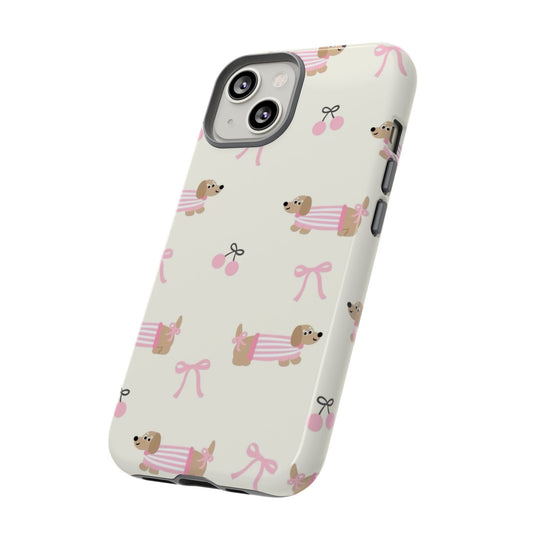 Cute Dachshund Phone Case – Pink Bow Aesthetic Cover