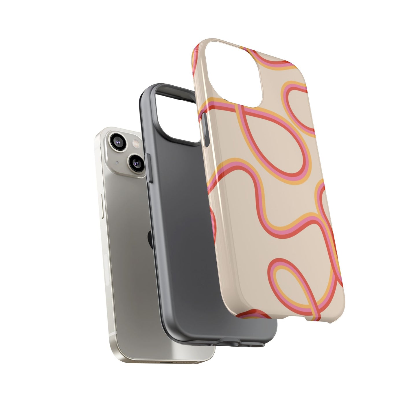Abstract Wavy Line Phone Case – Retro Orange &amp; Pink Minimal Design