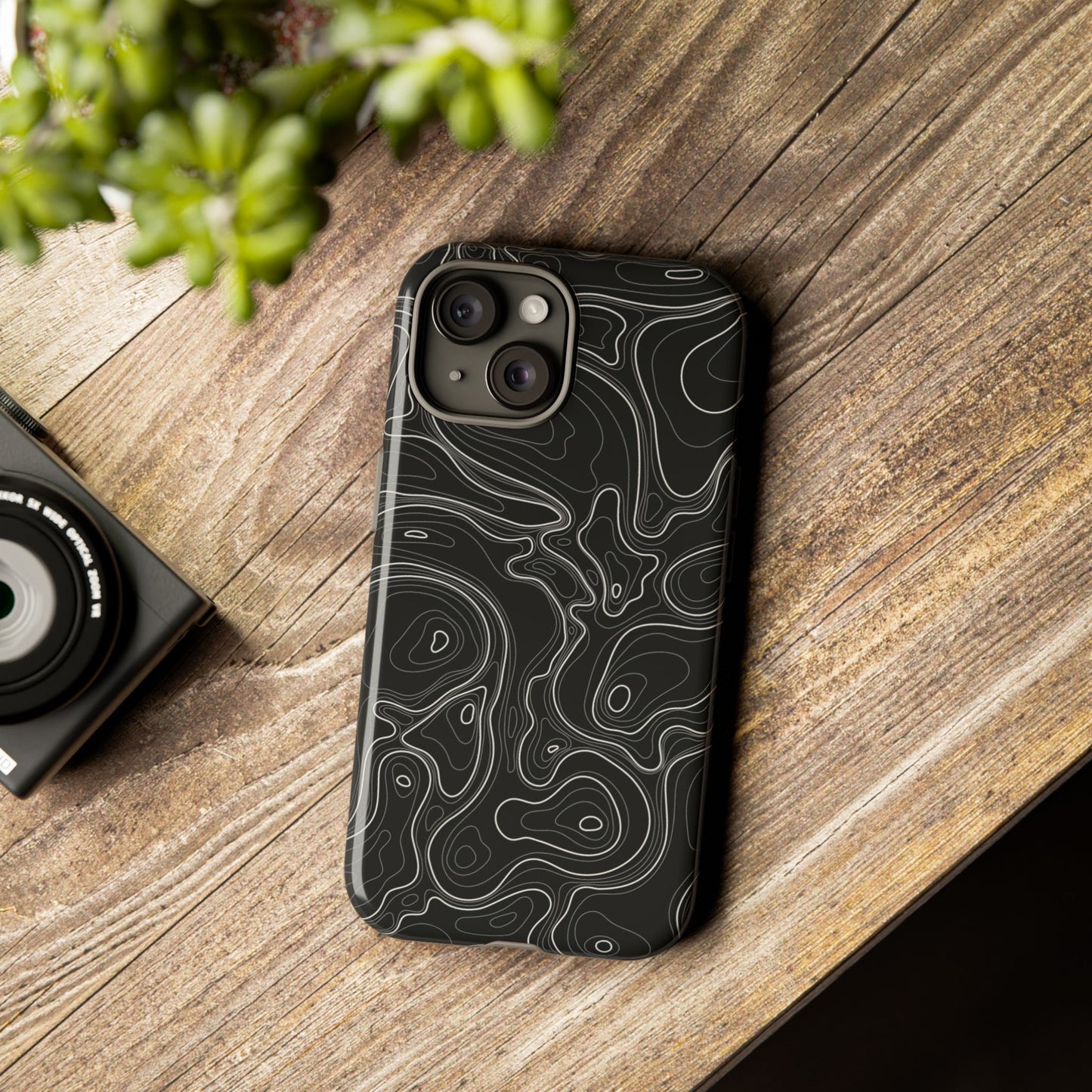 Midnight Topography Phone Case – Sleek Black Line Art