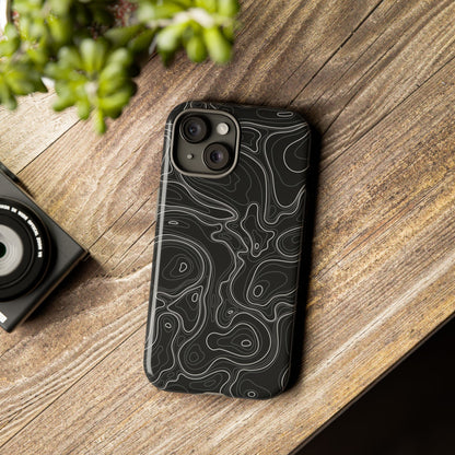 Midnight Topography Phone Case – Sleek Black Line Art