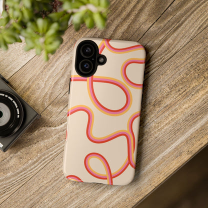 Abstract Wavy Line Phone Case – Retro Orange &amp; Pink Minimal Design