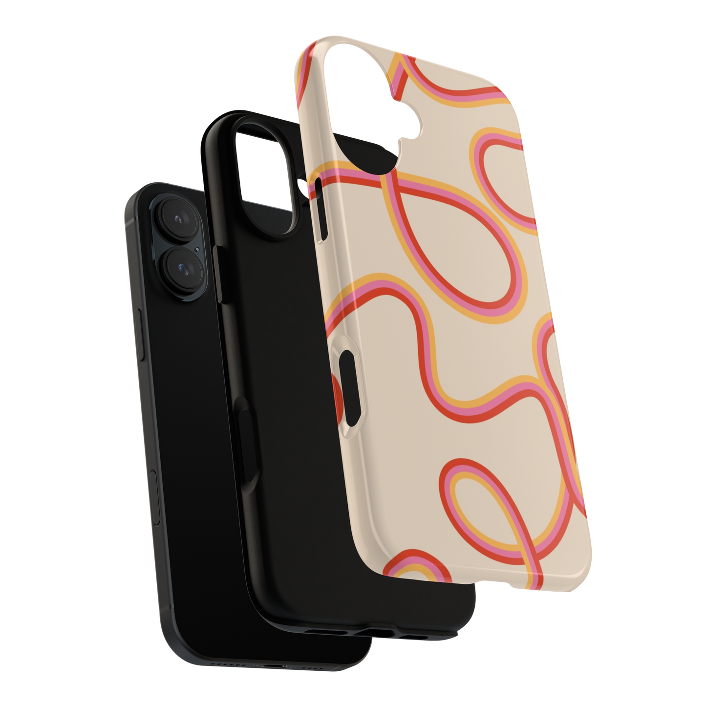 Abstract Wavy Line Phone Case – Retro Orange &amp; Pink Minimal Design