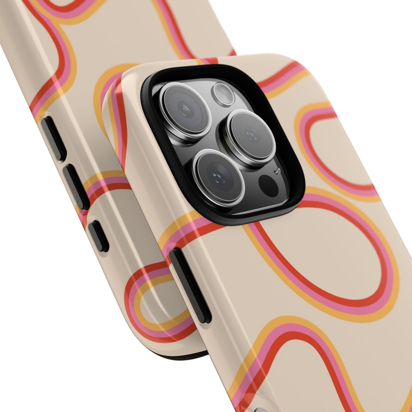 Abstract Wavy Line Phone Case – Retro Orange &amp; Pink Minimal Design