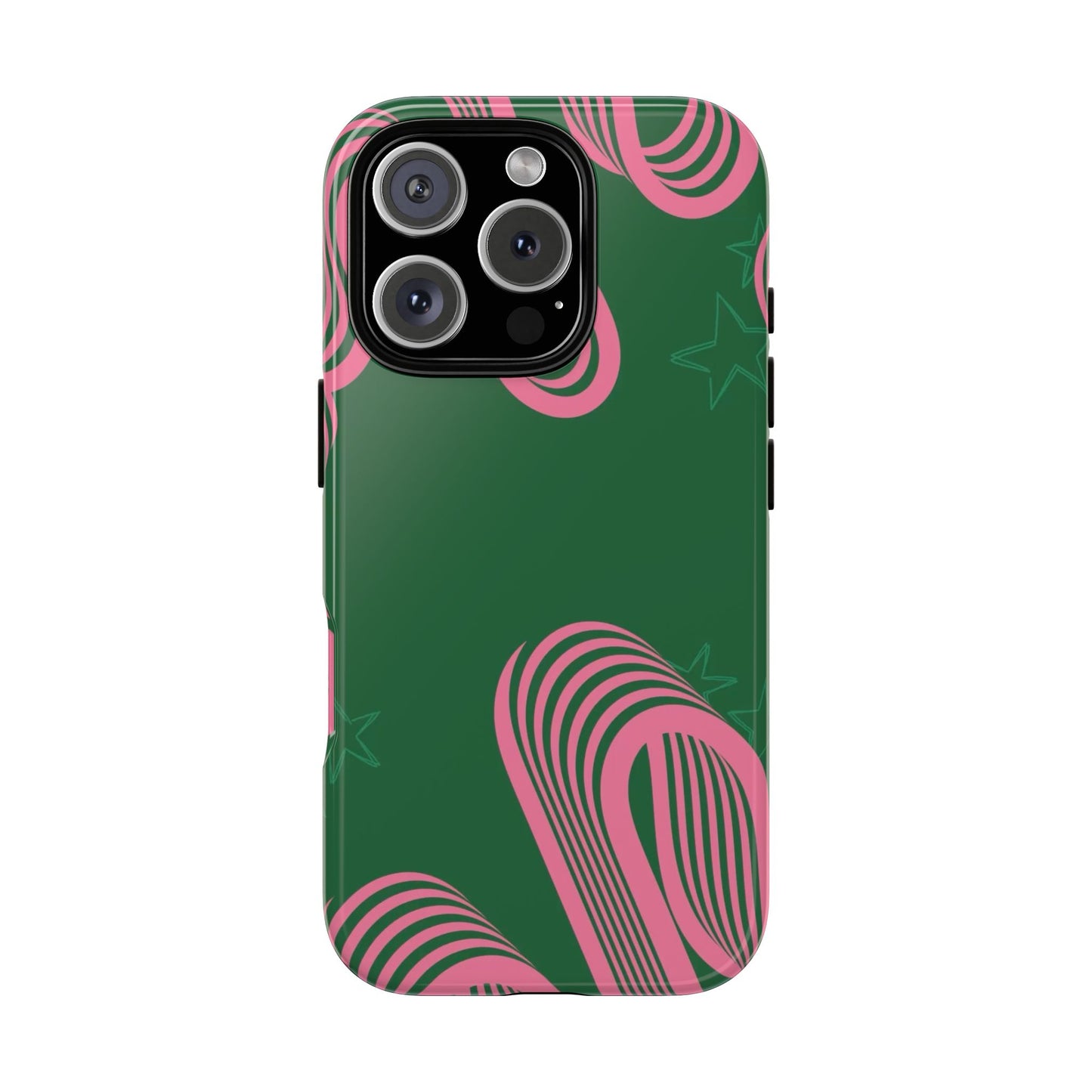 Green & Pink Abstract Phone Case – Retro 3D Line Art Design