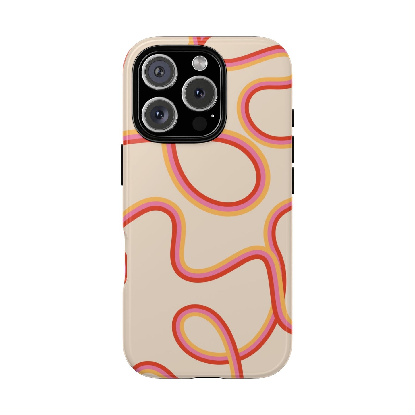 Abstract Wavy Line Phone Case – Retro Orange &amp; Pink Minimal Design