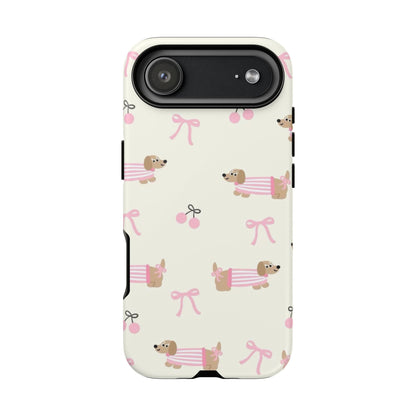 Cute Dachshund Phone Case – Pink Bow Aesthetic Cover